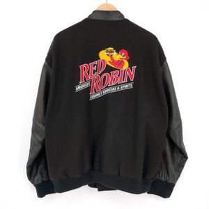 Vintage Red Robin Saxon Wool Leather Bomber Jacket Flight Aviator Black Size M